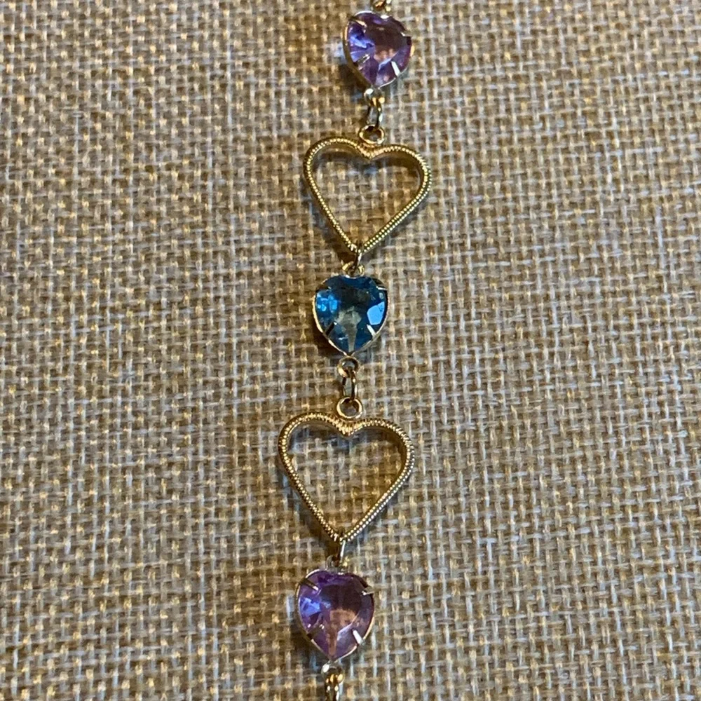 Vintage Avon pink and blue hearts necklace.